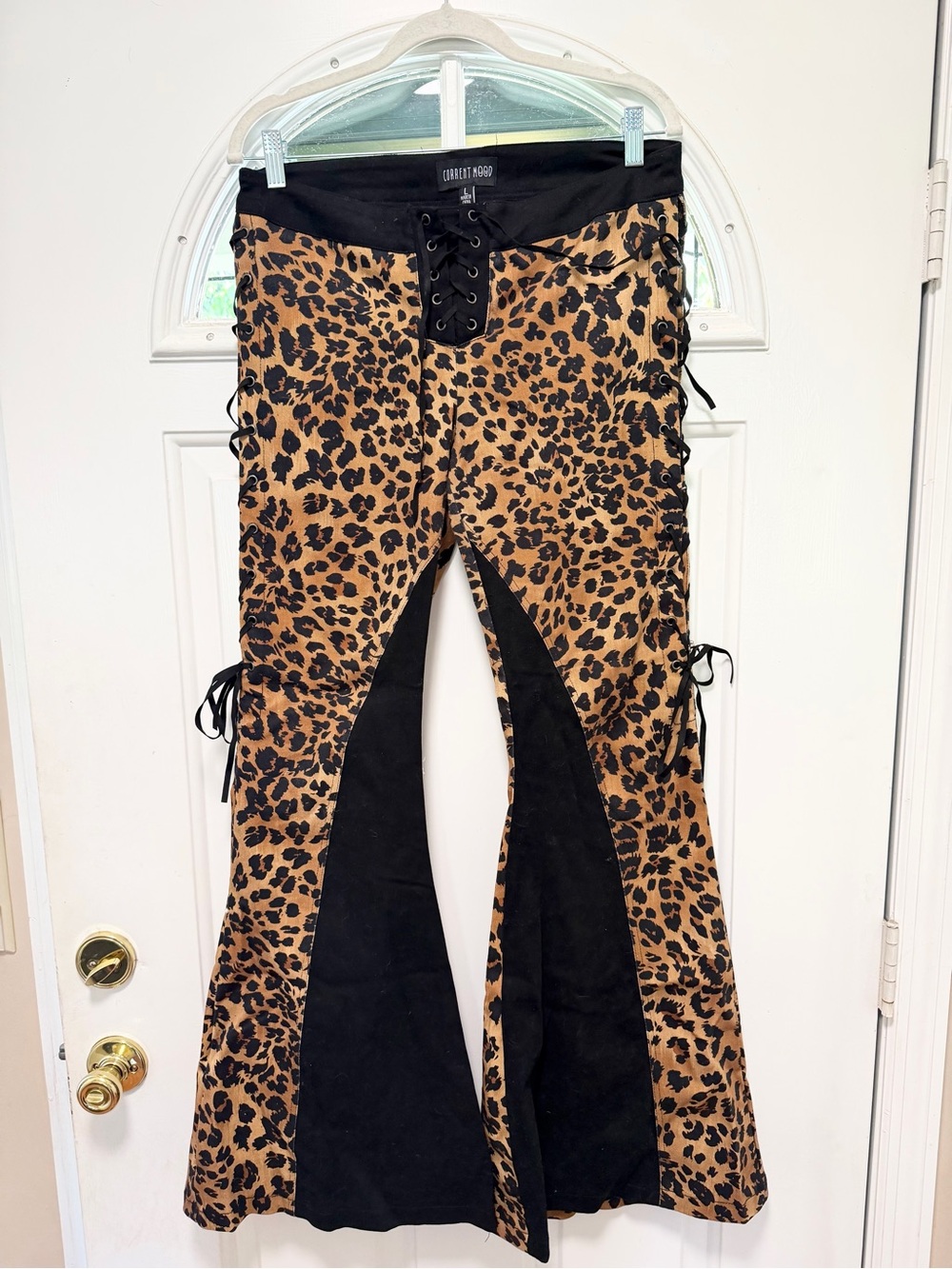 Dolls Kill Leopard Lace-Up Flare Pants - Black & Brown - Picture 6 of 10